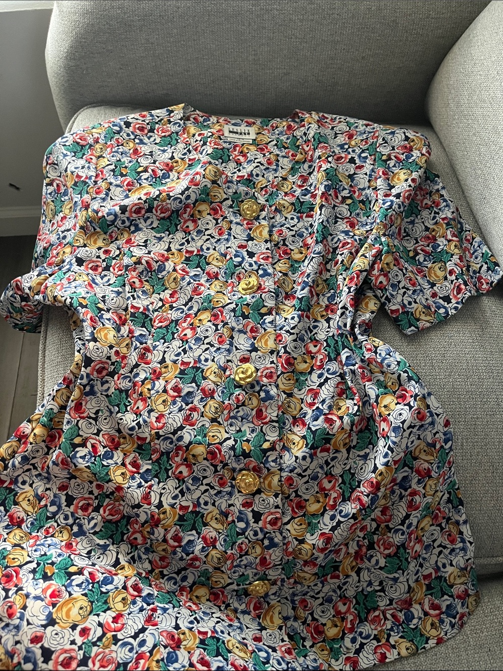 Vintage Multicolor Floral Button-Front Blouse